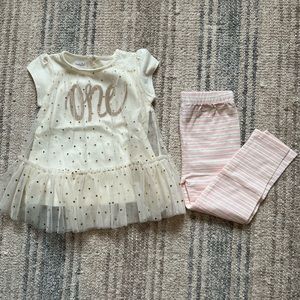 Mudpie “one” outfit - shirt and pant set, size 12-18 months